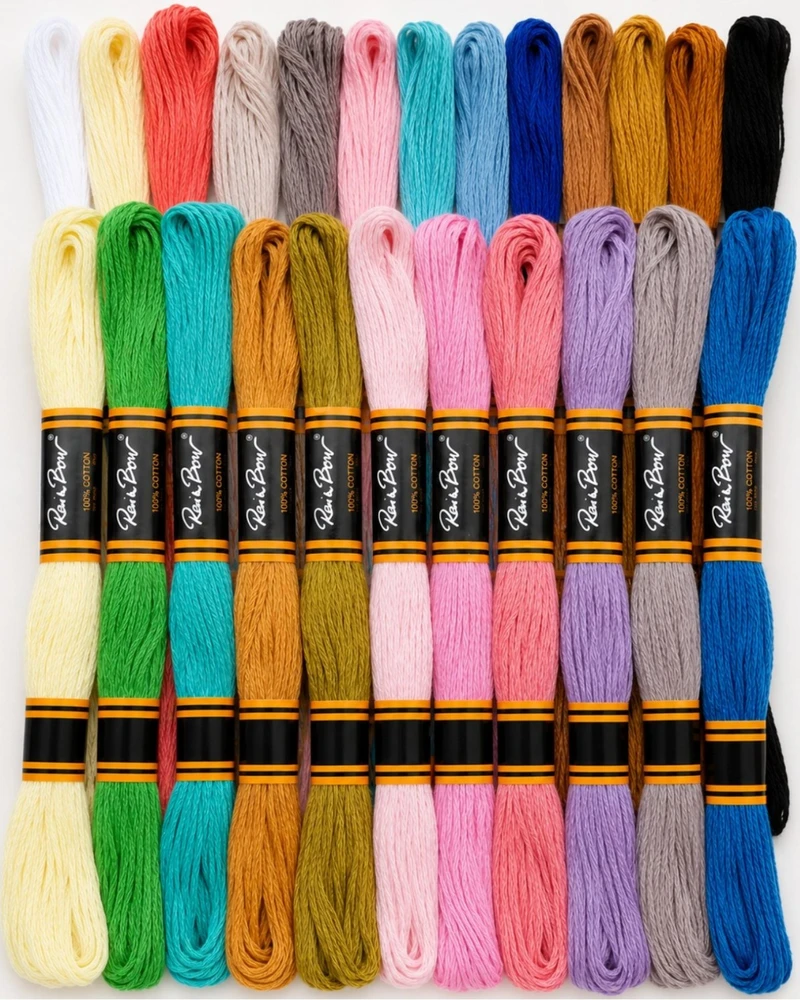 Medvilninių siuvinėjimo siūlų Muline RainBow® 24 šviesių spalvų po 8 m rinkinys