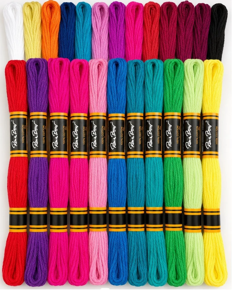 Medvilninių siuvinėjimo siūlų Muline RainBow® 24 ryškių spalvų po 8 m rinkinys