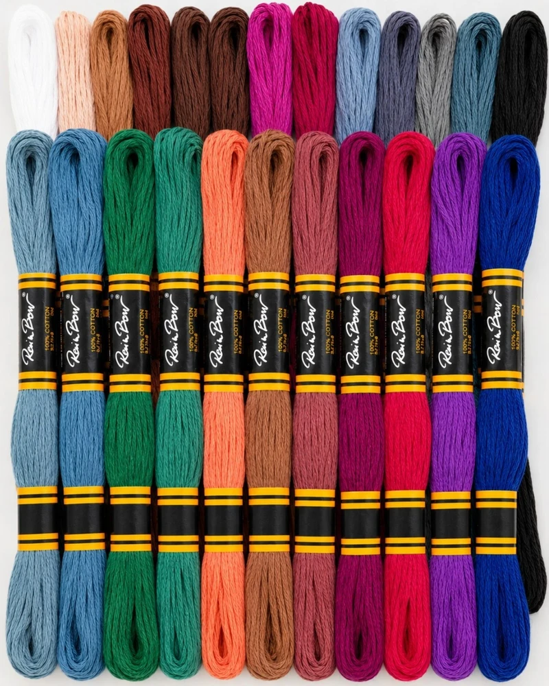 Medvilninių siuvinėjimo siūlų Muline RainBow® 24 tamsių spalvų po 8 m rinkinys