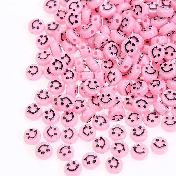 RAINBOW Akriliniai karoliukai Emoji Smiley 10x6 mm 100 vnt., spalva rožinė