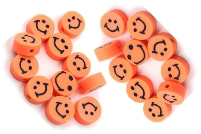 RAINBOW Akriliniai karoliukai Emoji Smiley 10x6 mm 20 vnt., spalva oranžinė