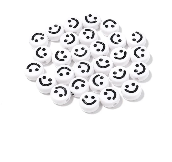 RAINBOW Akriliniai karoliukai Emoji Smiley 10x6 mm 20 vnt., spalva balta