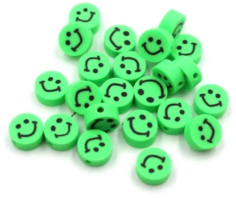 RAINBOW Akriliniai karoliukai Emoji Smiley 10x6 mm 20 vnt., spalva ryškiai žalia