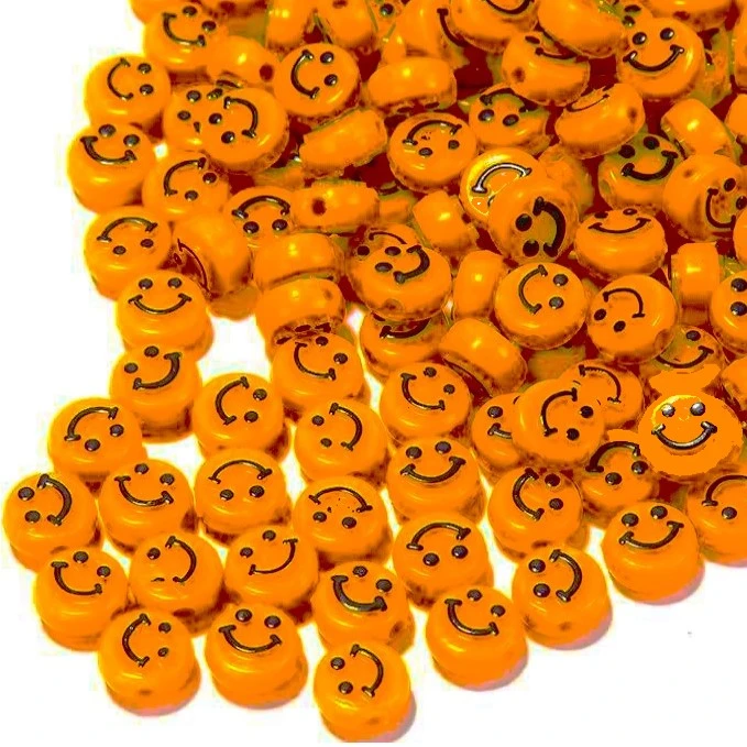 RAINBOW Akriliniai karoliukai Emoji Smiley 10x6 mm 100 vnt., spalva oranžinė
