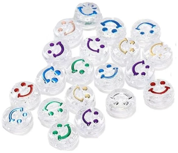 RAINBOW Akriliniai karoliukai Emoji Smiley 10x6 mm 20 vnt., skaidrūs