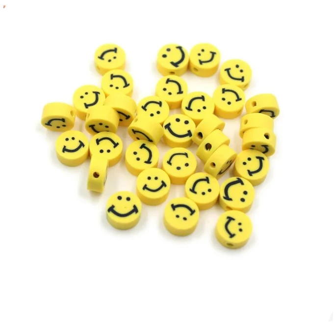 RAINBOW Akriliniai karoliukai Emoji Smiley 7x4 mm 20 vnt., spalva geltona