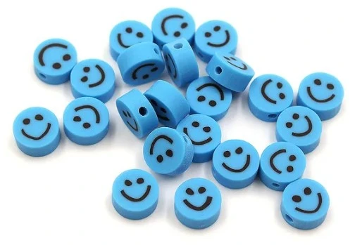 RAINBOW Akriliniai karoliukai Emoji Smiley 10x6 mm 20 vnt., spalva žydra