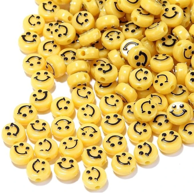 RAINBOW Akriliniai karoliukai Emoji Smiley 7x4 mm 100 vnt., spalva geltona