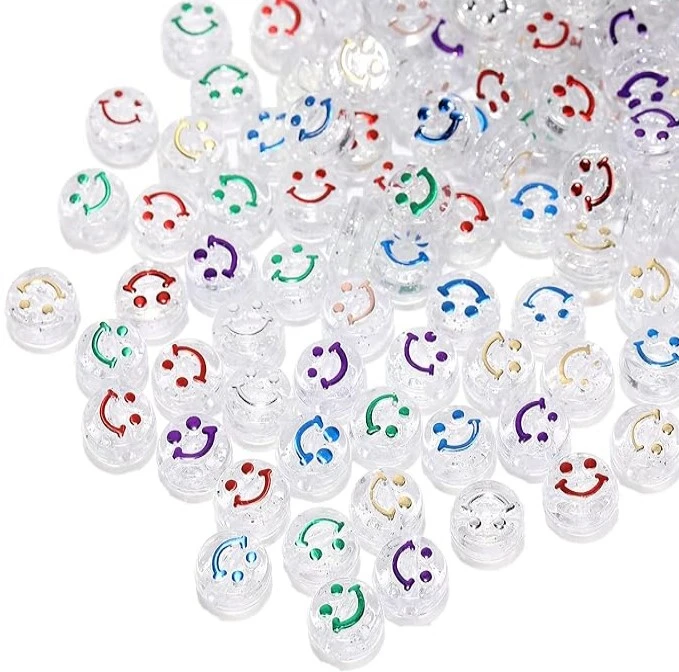RAINBOW Akriliniai karoliukai Emoji Smiley 10x6 mm 100 vnt., skaidrūs