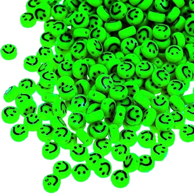 RAINBOW Akriliniai karoliukai Emoji Smiley 10x6 mm 100 vnt., spalva ryškiai žalia
