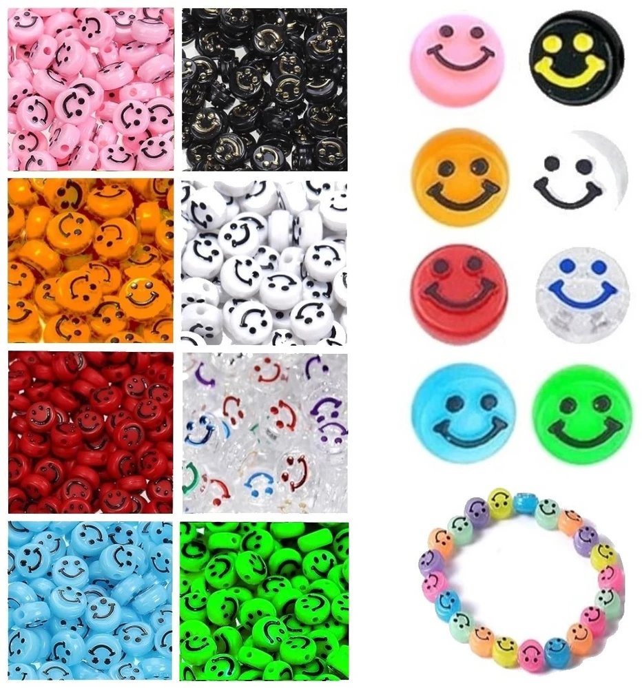 RAINBOW Akrilinių karoliukų Emoji Smiley rinkinys apyrankių gamybai 160 vnt.