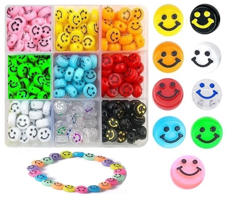 RAINBOW Akrilinių karoliukų Emoji Smiley rinkinys apyrankių gamybai 180 vnt.