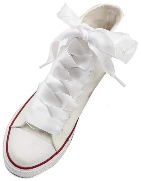 RAINBOW Dvigubi platūs batraiščiai su baltu kaspinu 20 mm 80 cm, balti