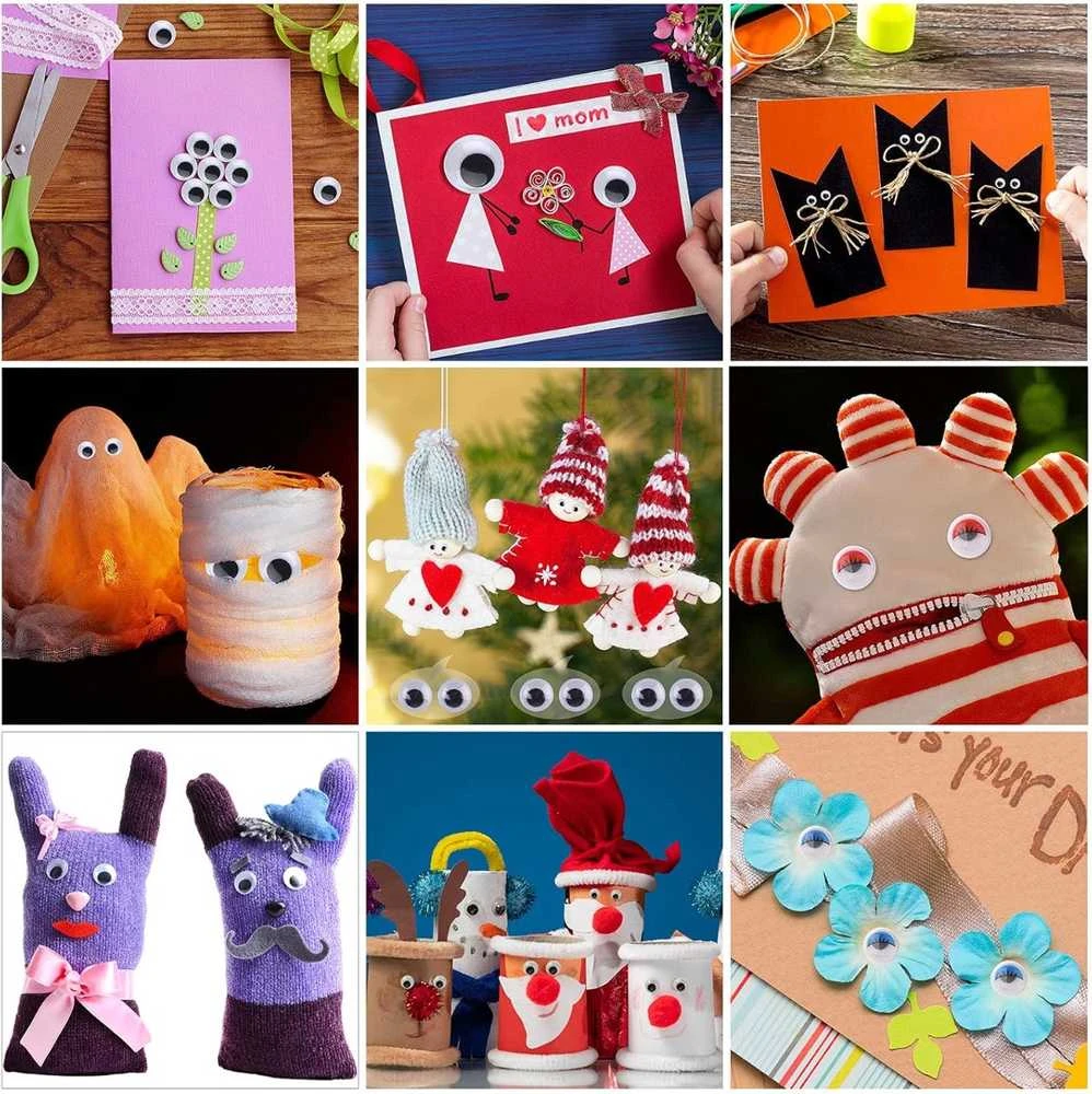 RAINBOW Įvairių dydžių klijuojamos akytės žaislams, 1000 vnt.