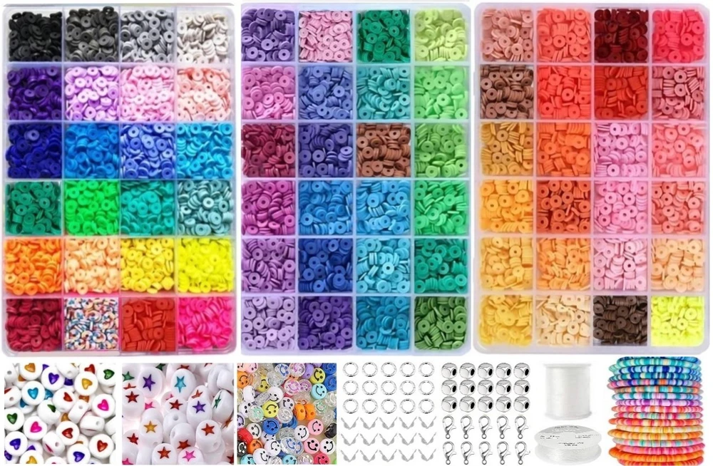 RAINBOW Siūlų ir plokščių karoliukų rinkinys apyrankių gamybai 7300 vnt.
