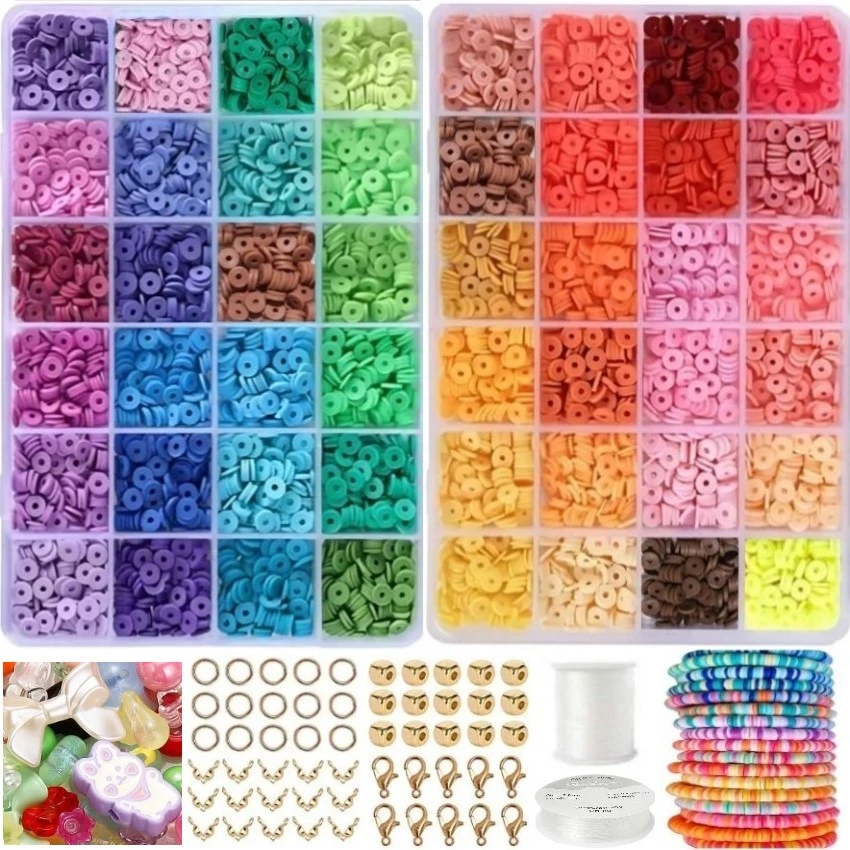 RAINBOW Siūlų ir plokščių karoliukų rinkinys apyrankių gamybai 4800 vnt.