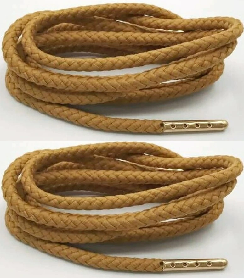 RAINBOW Stori apvalūs batraiščiai 6 mm 120 cm su aukso spalvos antgaliais, spalva šviesiai ruda