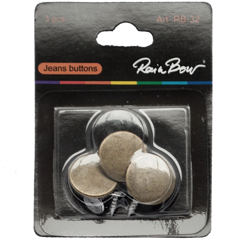 RAINBOW Žalvarinės spaudės-sagos RB-32, dviejų dalių 15mm , 3 komplektai pakuotėje