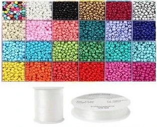 Siūlų ir stiklinių apvalių karoliukų (biserio) 6/0 RainBow® 24 spalvų po 10 g rinkinys, ryškus