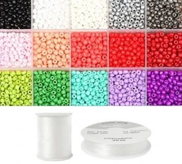 Siūlų ir stiklinių apvalių karoliukų (biserio) 6/0 RainBow® 15 spalvų po 10 g rinkinys, šviesus