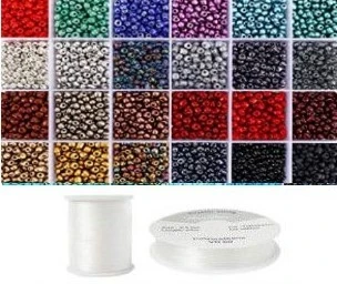 Siūlų ir stiklinių apvalių karoliukų (biserio) 6/0 RainBow® 24 spalvų po 10 g rinkinys, tamsus