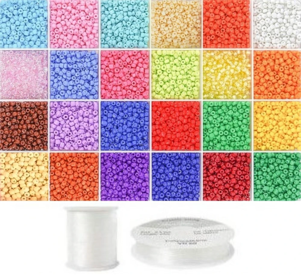 Siūlų ir stiklinių apvalių karoliukų (biserio) 6/0 RainBow® 24 spalvų po 10 g rinkinys, šviesus