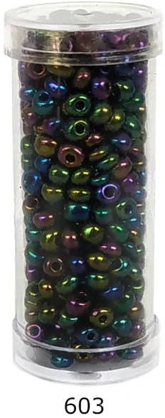Stikliniai apvalūs karoliukai (biseris) Nr. 6/0 RainBow® plastikinėje tūbelėje 25 g, spalva 603