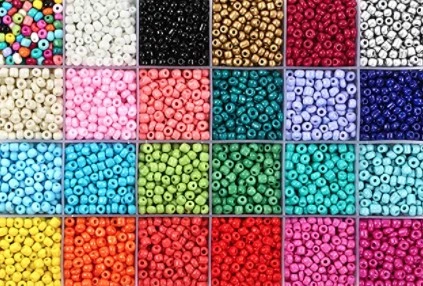 Stiklinių apvalių karoliukų (biserio) 6/0 RainBow® 24 spalvų po 10 g rinkinys, ryškus