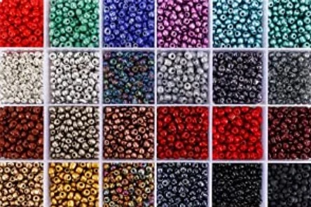 Stiklinių apvalių karoliukų (biserio) 6/0 RainBow® 24 spalvų po 10 g rinkinys, tamsus