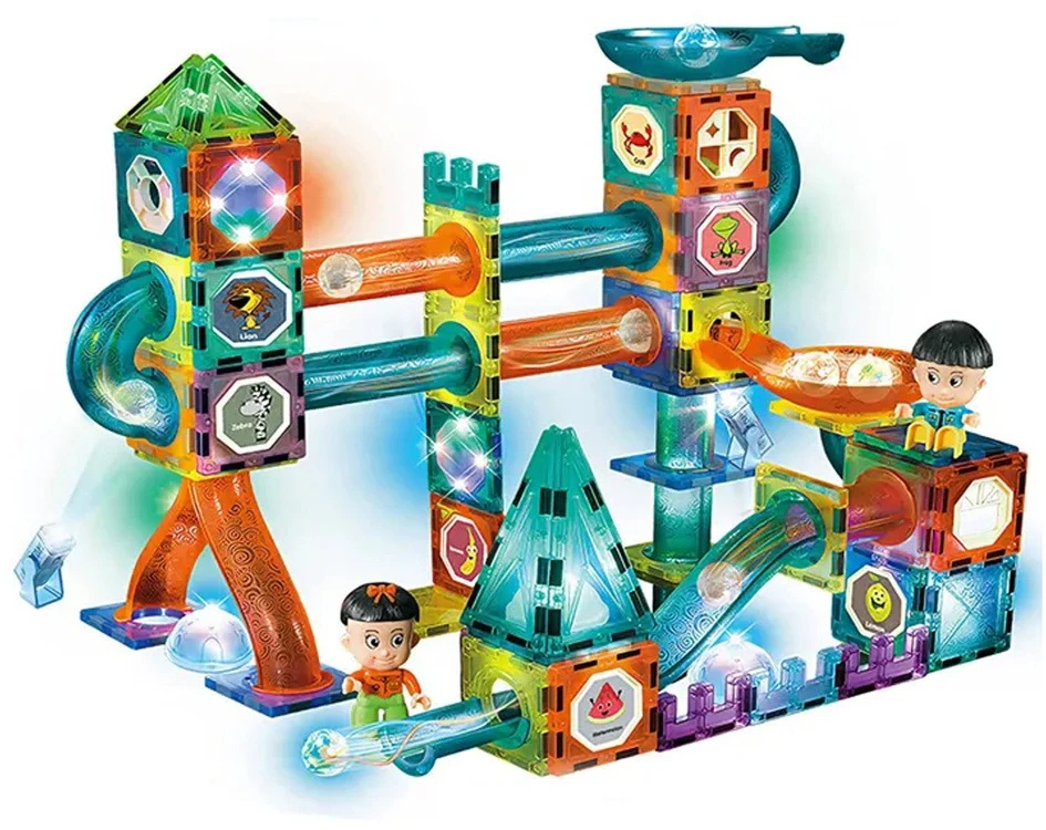 Lean Toys Šviečianti rutulių čiuožykla su blokeliais, 150 elementų