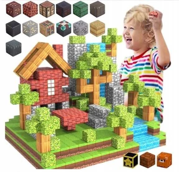 Magnetiniai konstruktoriai vaikams, 100 el., kubeliai su 6 figūrėlėmis, 3D rinkinys