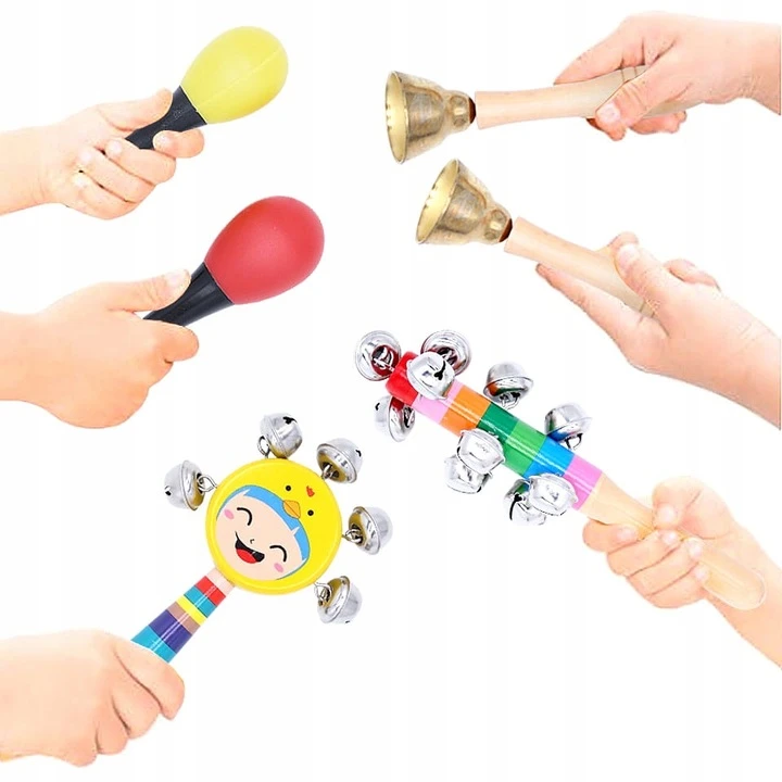 Medinių muzikos instrumentų rinkinys vaikams, 19 instrumentų, įvairiaspalvis