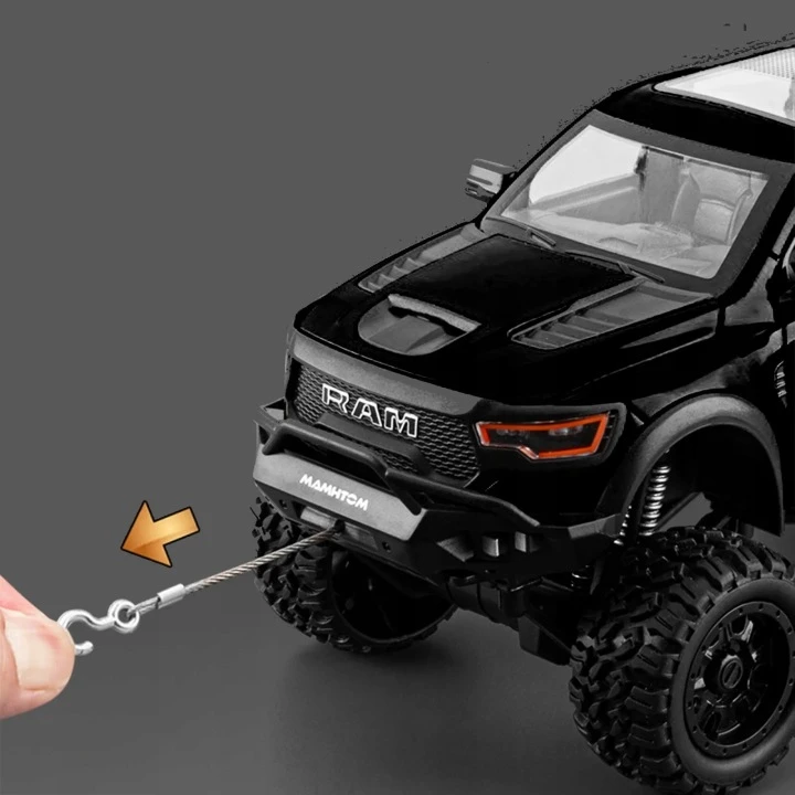 Metalinis Dodge Ram 1000 Mammoth pikapo modelis 1:24 su LED ir garsais