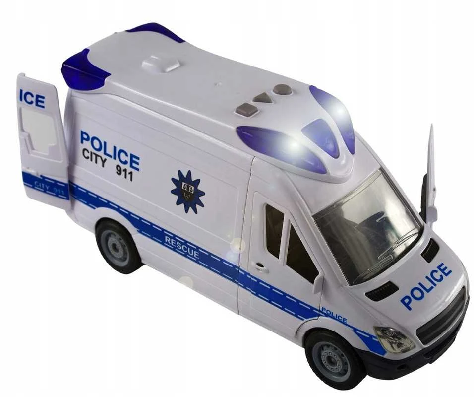 Policijos automobilis su LED šviesomis, garsais ir POWER FRICTION varikliu