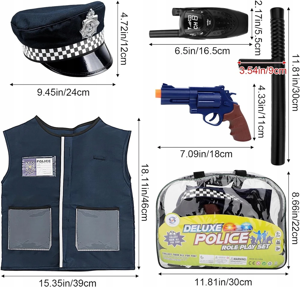 deAO Toys MAŽAS POLICININKAS RINKINYS VAIKAMS POLICIJOS PRIEDAI LIEMENĖS KEpurė