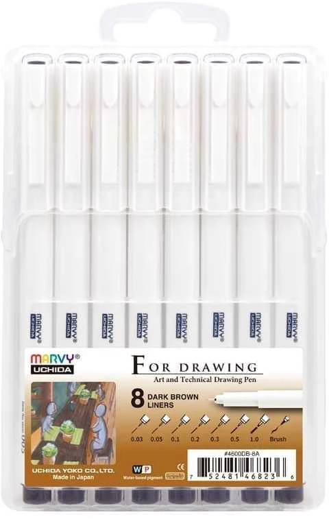 Marvy For Drawing 8 tamsiai rudų rašiklių rinkinys