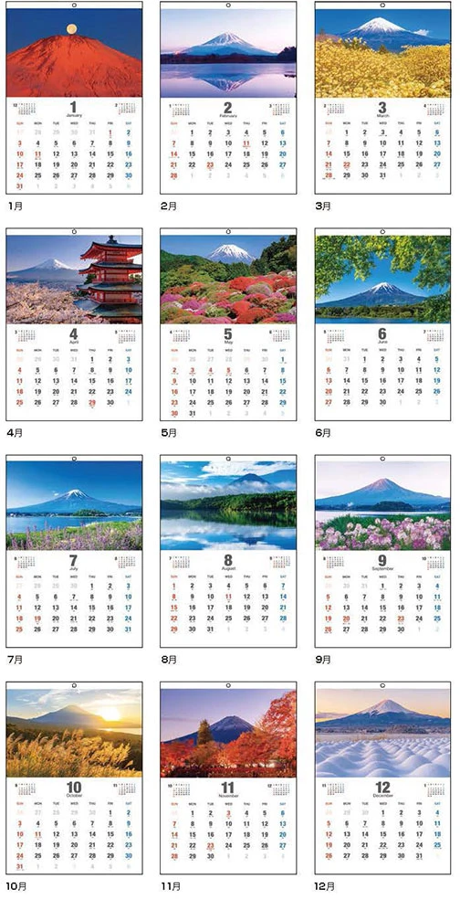 Japoniškas sieninis kalendorius 2027 "Mount Fuji" B3, COC-CLH-B3PF-27