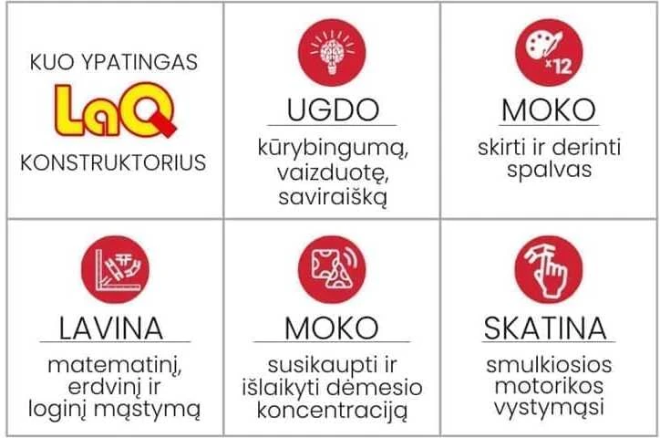 Japoniškas edukacinis konstruktorius LaQ "Basic 101" (185 detalės, 46 schemos, 10 spalvų)