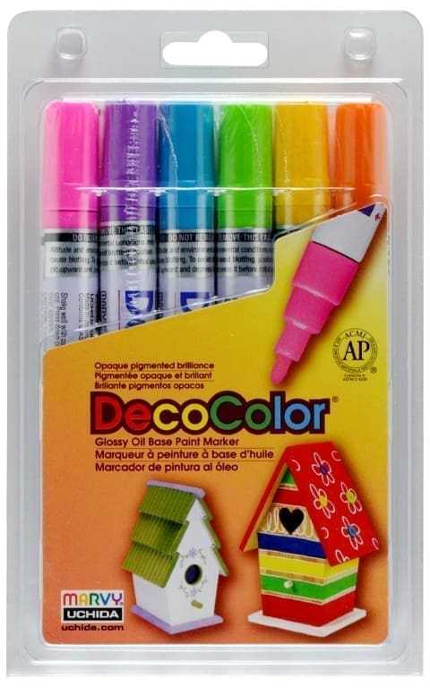 Marvy Uchida Markeriai įvairių paviršių dekoravimui Marvy Decocolor Paint Marker Broad #300-6C Hot Colors. 6 vnt.
