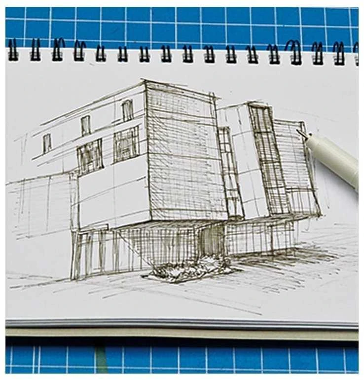 Marvy Uchida rašiklis piešiant architektūrinį eskizą