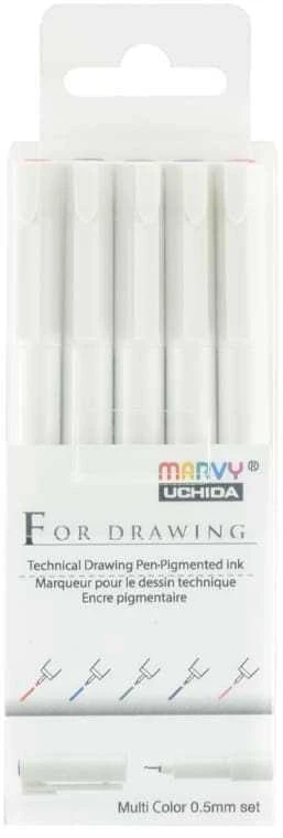 Marvy Uchida Spalvoti grafiniai rašikliai Marvy For Drawing #4600-5VB galiuko storis 0,5mm. 5vnt.