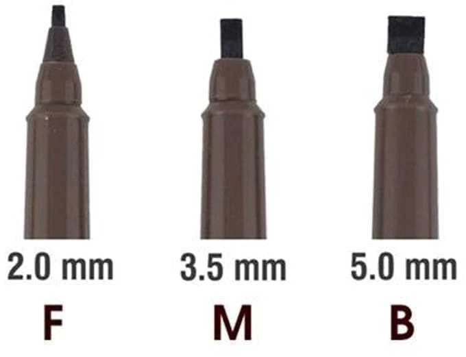 Kaligrafijos žymekliai: 2.0mm, 3.5mm ir 5.0mm antgalių palyginimas