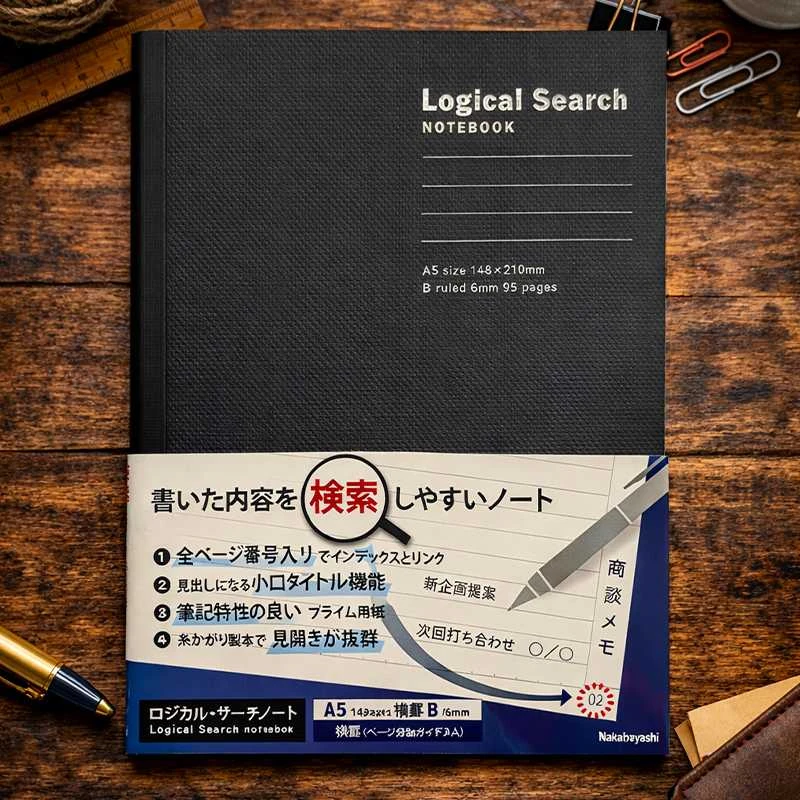 Užrašų knygelė „Logical Search Notebook“ A5, linija 6mm-juoda NA511-95B-BK