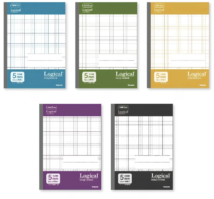 Užrašų knygelės „Logical Swing Notebook – Casual Color Series“ su sidabro jonų danga, semi B5 langeliais 5 mm- įv. spalvų (5 vnt.) HB5-H511-5P
