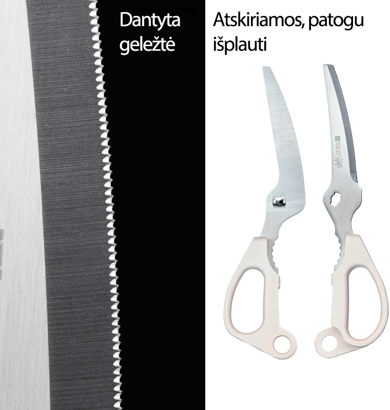 Virtuvinės žirklės dantytomis briaunomis "Žalias Bell", dramblio kaulo spalvos SJ-K140