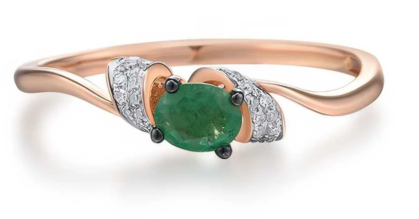 Auksinis žiedas su briliantais ir smaragdu Brasco 60859