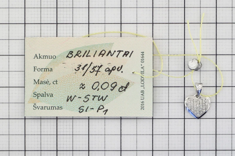 Balto aukso pakabukas su briliantais "Širdelė" Brasco 12744