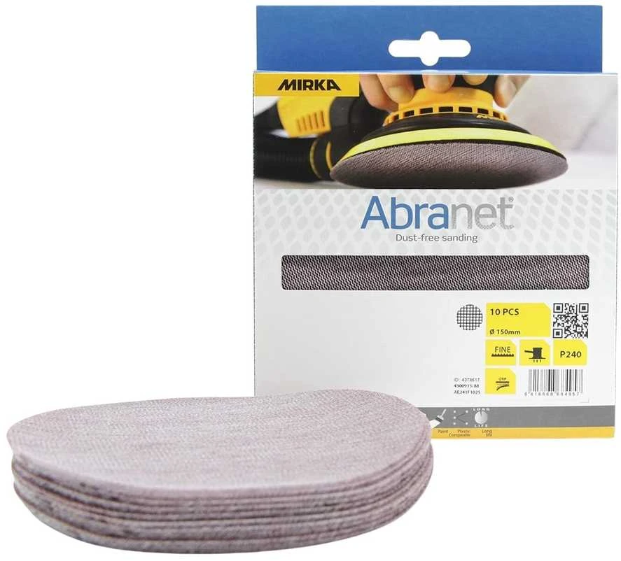 Mirka Ltd Suomija Šlifavimo tinklelis Mirka® Abranet 150 mm DIY, Grūdėtumas: P180, Pakuotė: Pakuotė - 10 vnt