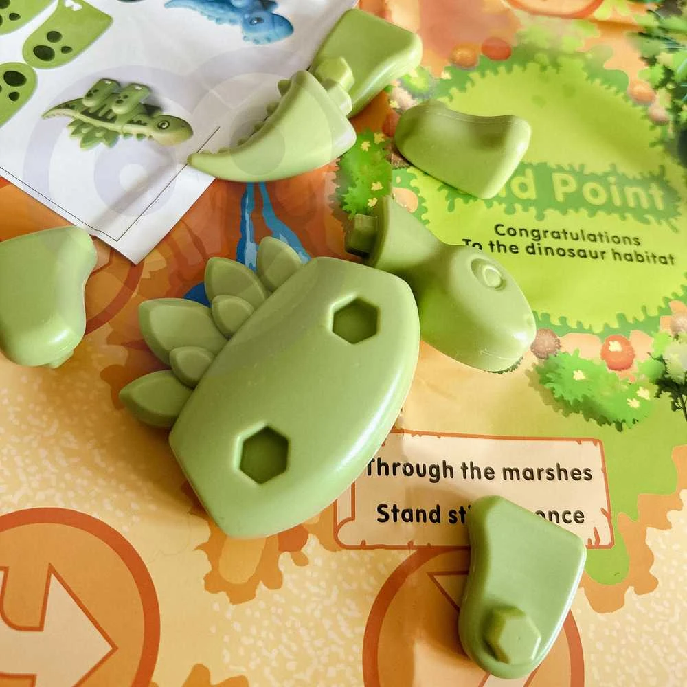 WOOPIE Konstrukcinis Rinkinys 2-in-1 Stalo Žaidimas Dinozaurai + Kauliukas 46 vnt.