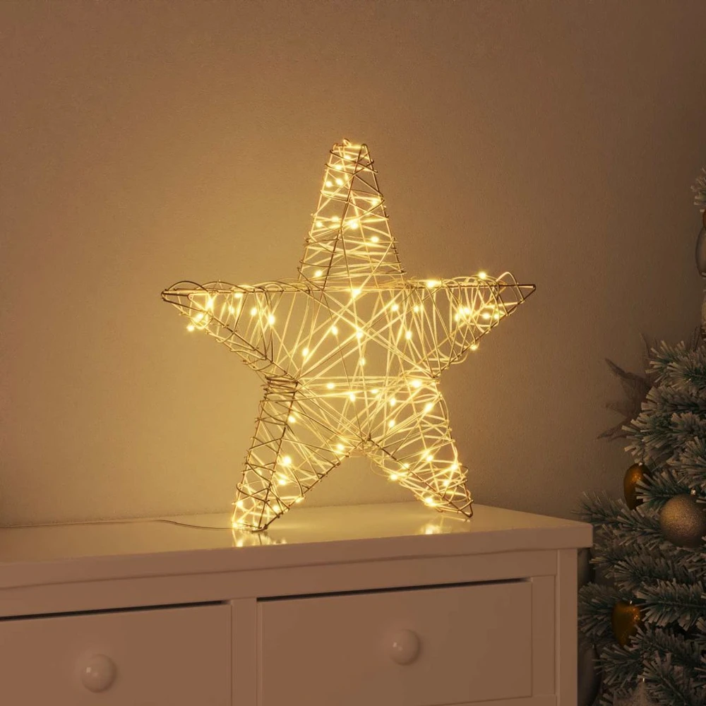 3D žvaigždė 50 LED Šilta balta 55 x 52.5 x 9 cm Ratanas